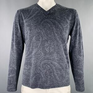 ROBERT GRAHAM Size L Grey Charcoal Paisley Wool Cashmere V-Neck Pullover